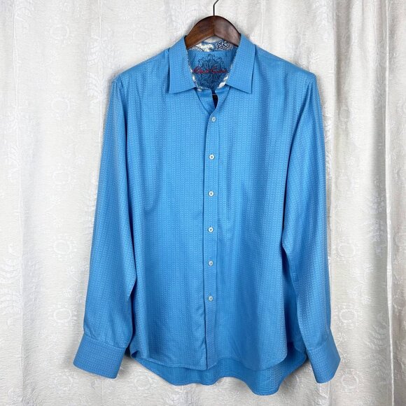 Robert Graham blue jacquard button up shirt paisley contrast print XL cotton - Picture 2 of 11